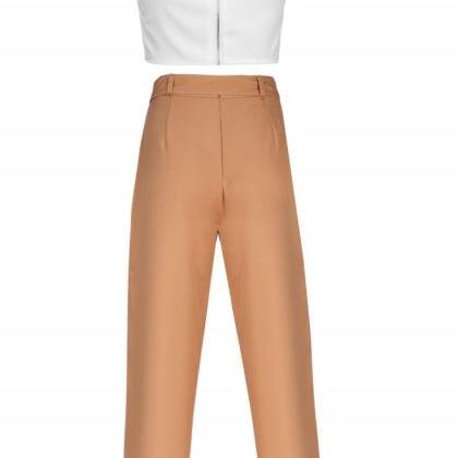 Sexy white v-neck blouse trousers t..