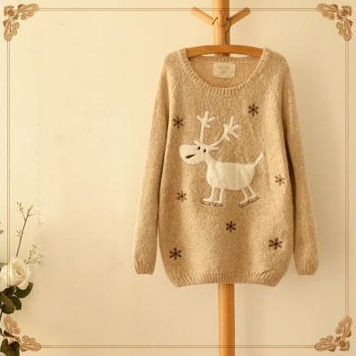 Snowflake Christmas deer embroidery sweater