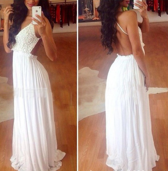Open Back Chiffon and Lace Sexy Gowns Slate Blue