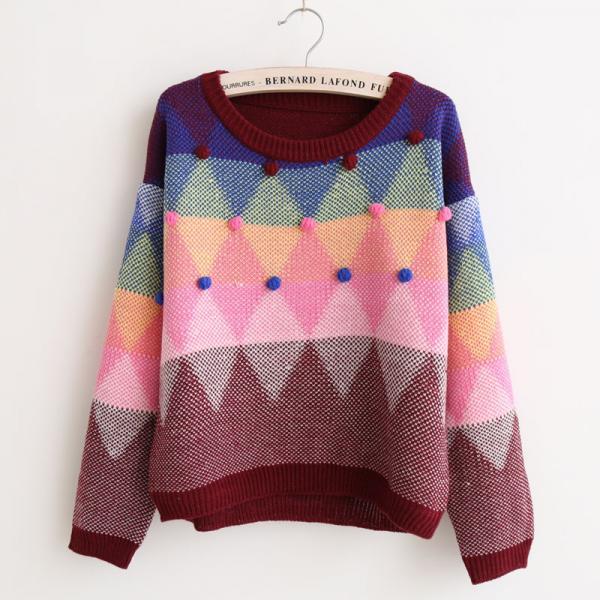 Short Sweater Loose Geometric Patterns on Luulla
