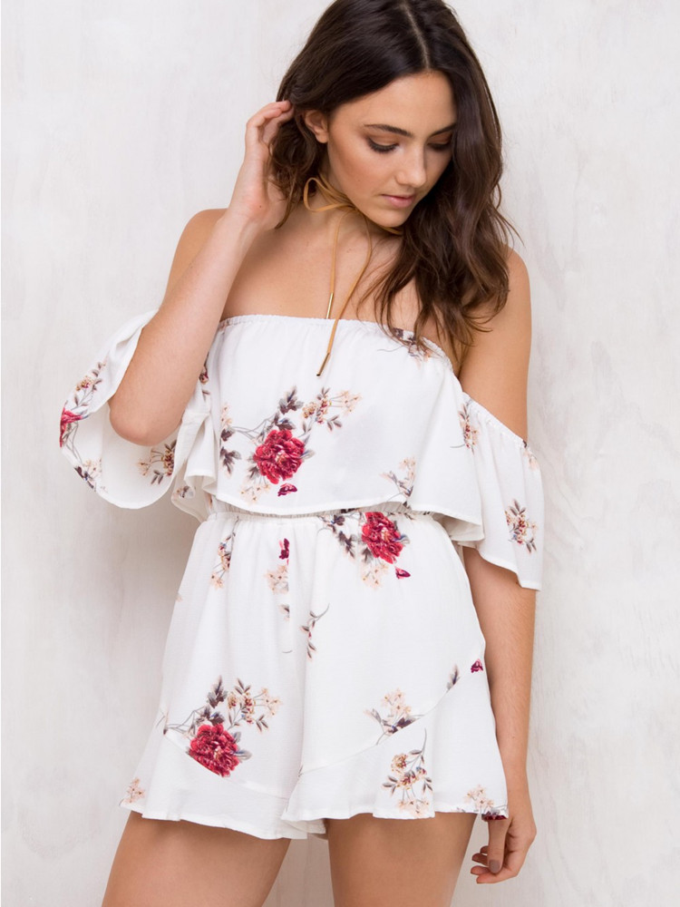 Sexy Floral Print Shoulder Jumpsuits on Luulla